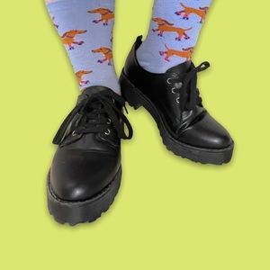 Dirty Laundry Chunky Heeled Platform Lace-Up Black Leather Oxford Shoes Size 8.5